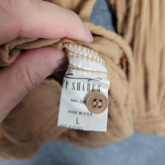 CP SHADES 1042 Sloane Tan Cotton Gauze Long Sleeve Button Up Top USA SIZE LARGE - Picture 9 of 11